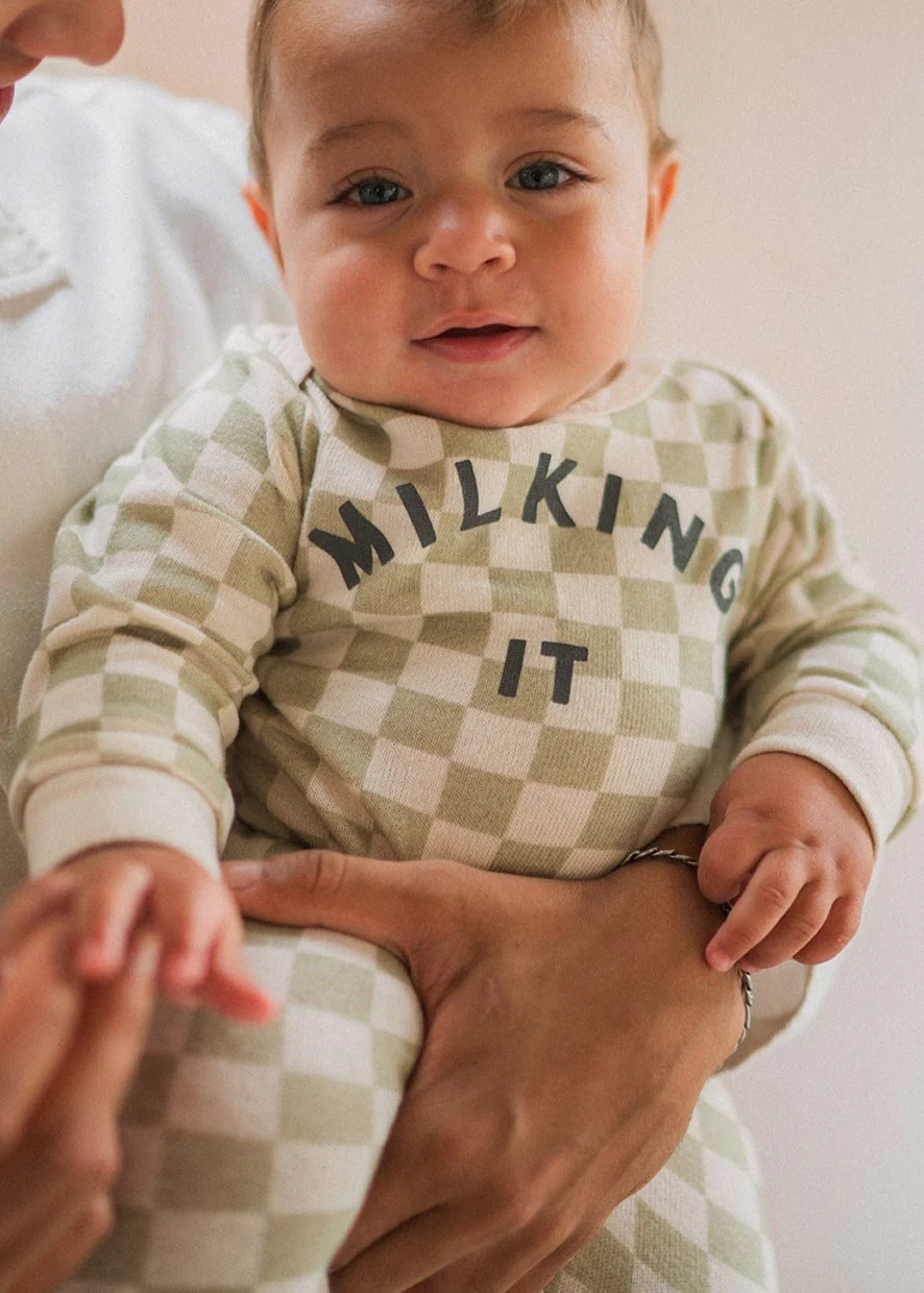 Milking It ® Checkerboard Onesie - Taupe - Image 3