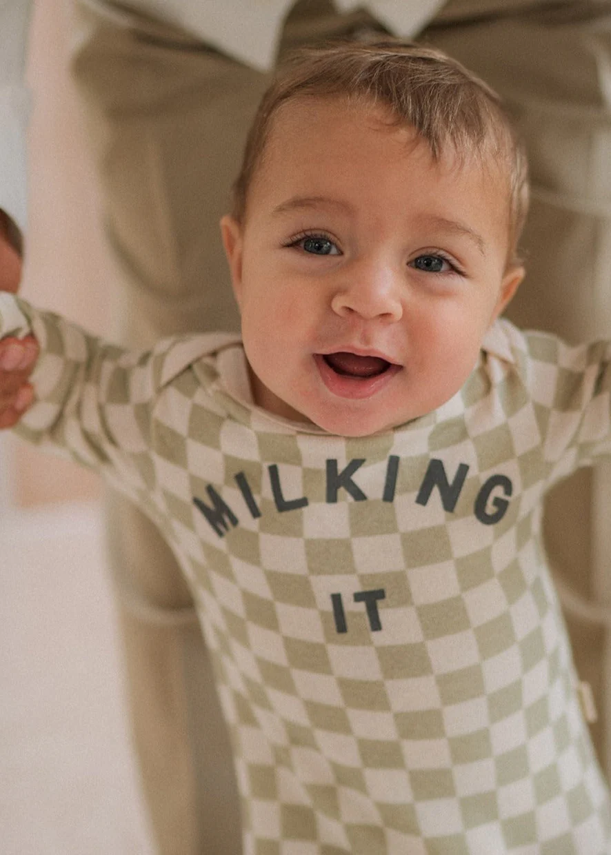 Milking It ® Checkerboard Onesie - Taupe - Image 4